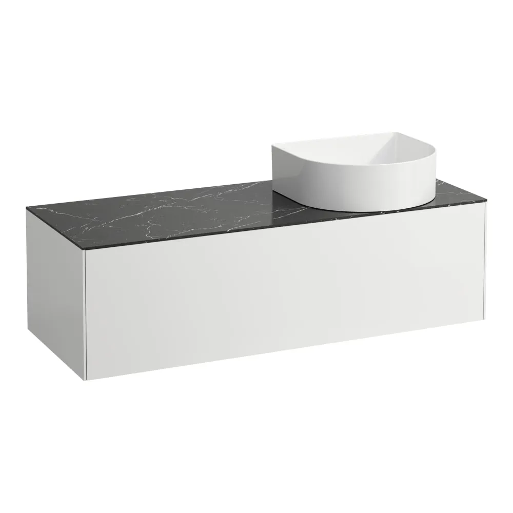 LAUFEN SONAR Schubladenelement, 1 Schublade, passend zu Waschtisch-Schalen H812340, H812341, H812342, H812343, Ausschnitt rechts 1175 x 455 x 340 mm #H4054230341431 - 143 - Weiß matt & Nero Marquina