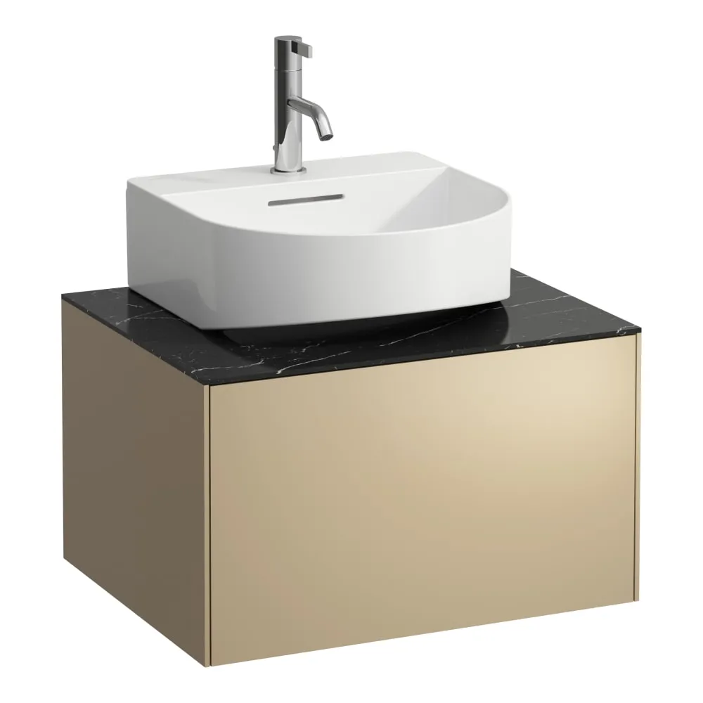 LAUFEN SONAR Schubladenelement, 1 Schublade, passend zu Aufsatzhandwaschbecken H816341, Ausschnitt Mitte 575 x 455 x 340 mm #H4054310341401 - 140 - Deckplatte Nero Marquina, Korpus/Front Gold (lackiert)