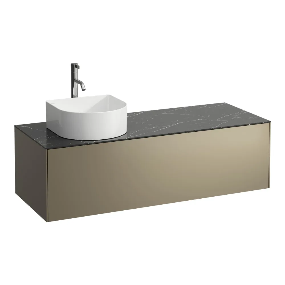 LAUFEN SONAR Schubladenelement, 1 Schublade, passend zu Waschtisch-Schalen H812340, H812341, H812342, H812343, Ausschnitt links, inkl. gebohrtes Hahnloch 1175 x 455 x 340 mm #H4054260341421 - 142 - Deckplatte Nero Marquina, Korpus/Front Titan (lackiert)