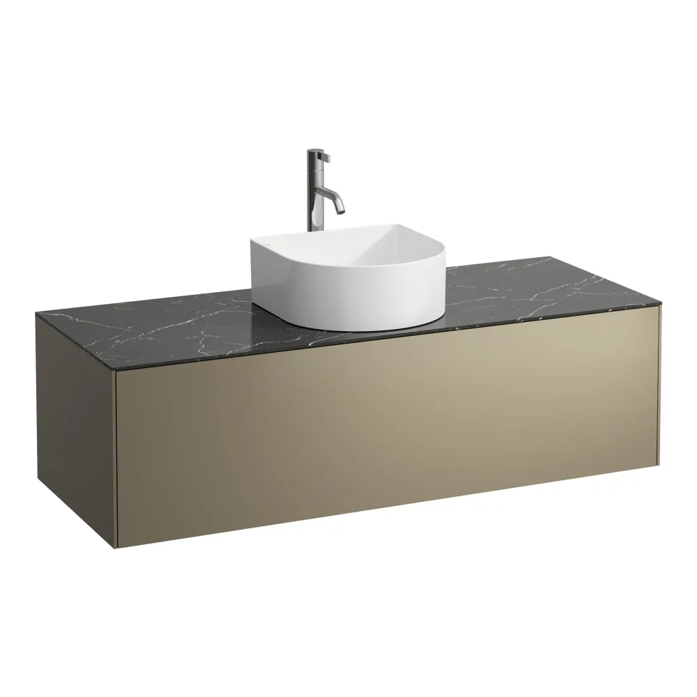 LAUFEN SONAR Schubladenelement, 1 Schublade, passend zu Waschtisch-Schalen H812340, H812341, H812342, H812343, Ausschnitt Mitte inkl. gebohrtes Hahnloch 1175 x 455 x 340 mm #H4054250341421 - 142 - Deckplatte Nero Marquina, Korpus/Front Titan (lackiert)