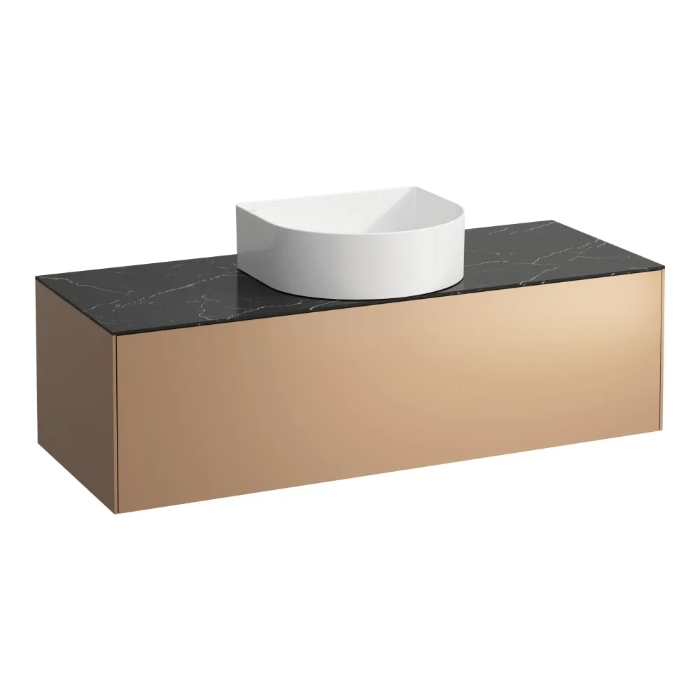 LAUFEN SONAR Schubladenelement, 1 Schublade, passend zu Waschtisch-Schalen H812340, H812341, H812342, H812343, Ausschnitt Mitte 1175 x 455 x 340 mm #H4054210341411 - 141 - Deckplatte Nero Marquina, Korpus/Front Kupfer (lackiert)