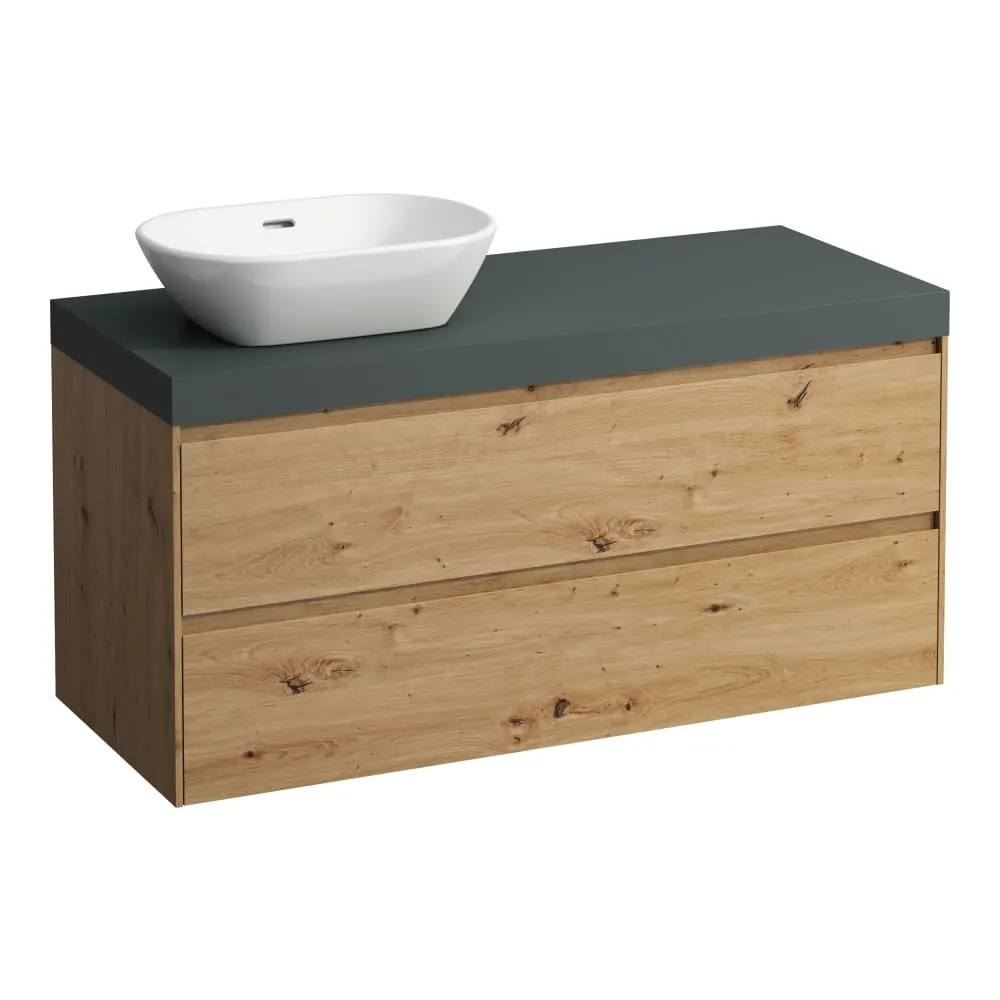 LAUFEN LANI Modular 1200, Waschtischplatte 65 mm (.266 Verkehrsgrau), Ausschnitt links, 2 Schubladen 1185 x 495 x 580 mm #H4055721122671 - 267 - Wildeiche