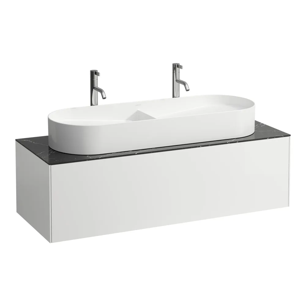 LAUFEN SONAR Schubladenelement, 1 Schublade, passend zu Doppelwaschtisch-Schalen H812348, H812349, Ausschnitt Mitte 1175 x 455 x 340 mm #H4054710341431 - 143 - Weiß matt & Nero Marquina