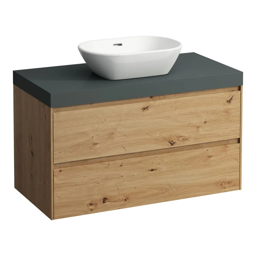 LAUFEN LANI Modular 1000, Waschtischplatte 65 mm (.266 Verkehrsgrau), Ausschnitt Mitte, 2 Schubladen 985 x 495 x 580 mm #H4055611122671 - 267 - Wildeiche