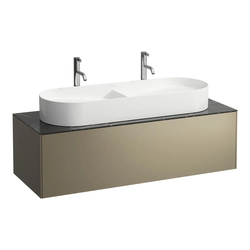 LAUFEN SONAR Schubladenelement, 1 Schublade, passend zu Doppelwaschtisch-Schalen H812348, H812349, Ausschnitt Mitte 1175 x 455 x 340 mm #H4054710341421 - 142 - Deckplatte Nero Marquina, Korpus/Front Titan (lackiert)