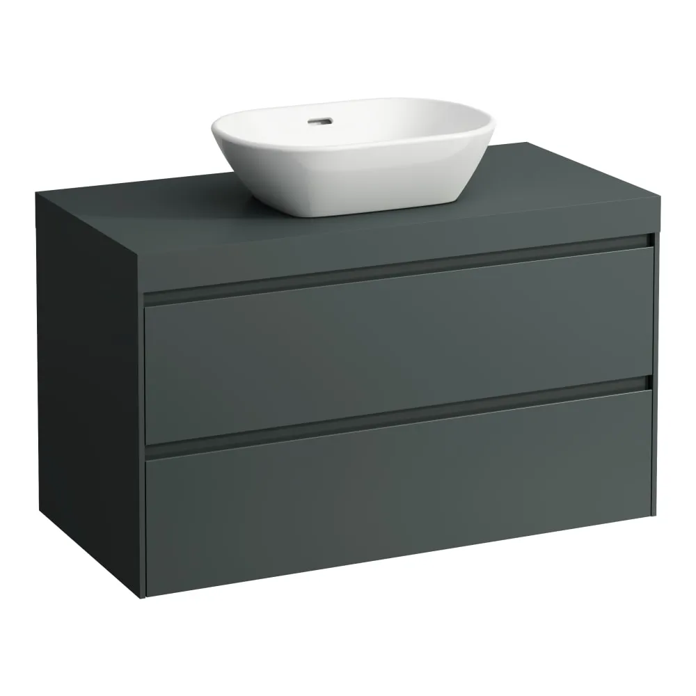 LAUFEN LANI Modular 1000, Waschtischplatte 65 mm (.266 Verkehrsgrau), Ausschnitt Mitte, 2 Schubladen 985 x 495 x 580 mm #H4055611122661 - 266 - Verkehrsgrau