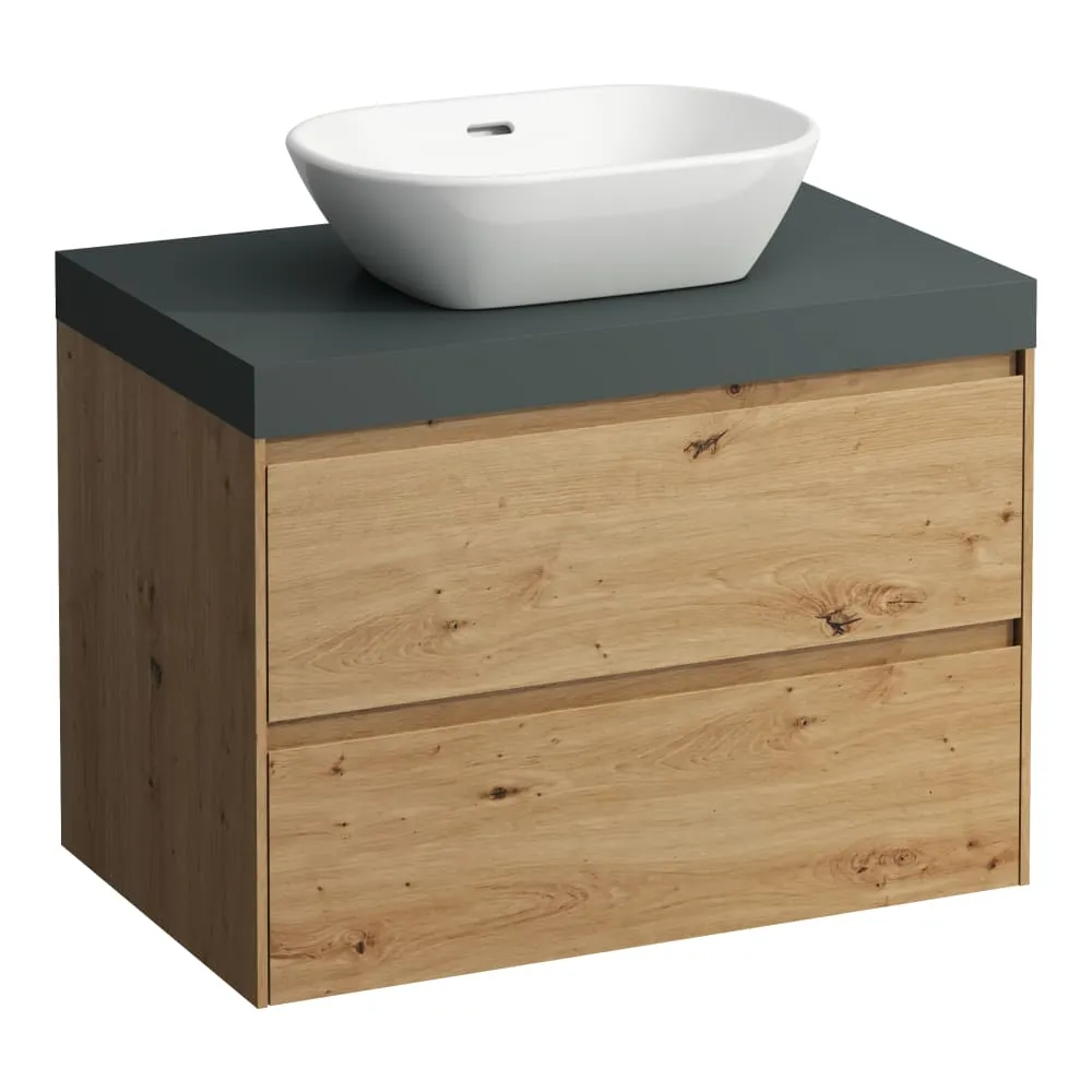 LAUFEN LANI Modular 800, Waschtischplatte 65 mm, (.266 Verkehrsgrau), Ausschnitt Mitte, 2 Schubladen 785 x 495 x 580 mm #H4055511122671 - 267 - Wildeiche