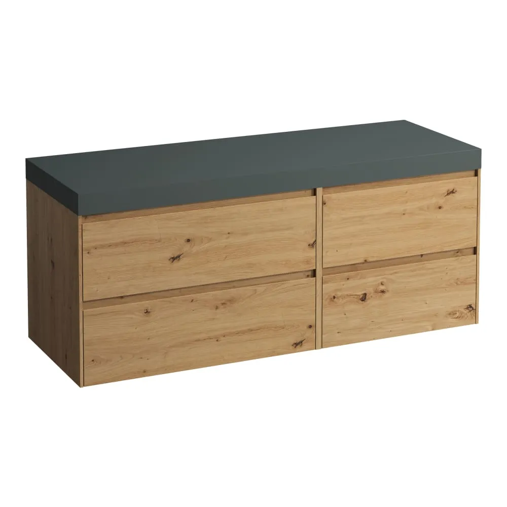LAUFEN LANI Modular 1400, Waschtischplatte 65 mm (.266 Verkehrsgrau), ohne Ausschnitt, 4 Schubladen: Element 800 links + Element 600 rechts 1370 x 495 x 580 mm #H4055801122671 - 267 - Wildeiche