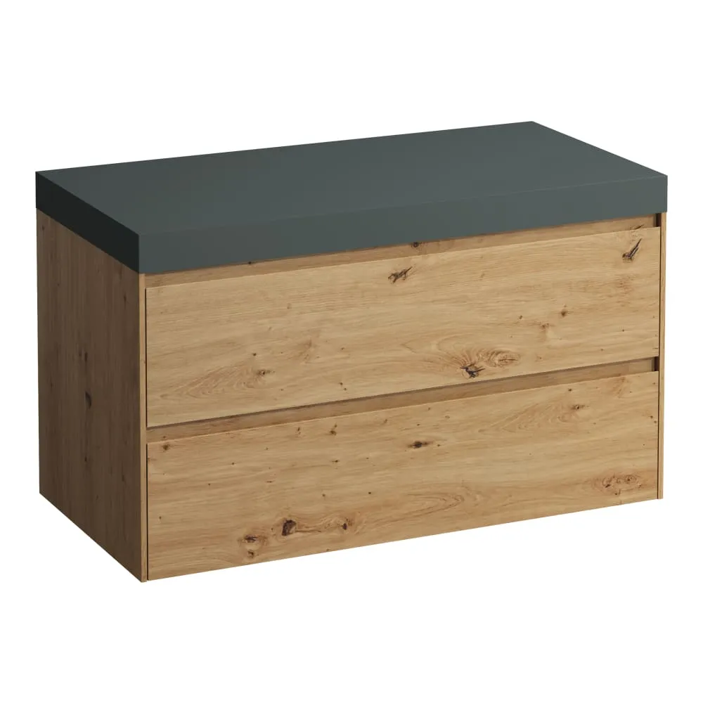 LAUFEN LANI Modular 1000, Waschtischplatte 65 mm (.266 Verkehrsgrau), ohne Ausschnitt, 2 Schubladen 985 x 495 x 580 mm #H4055601122671 - 267 - Wildeiche
