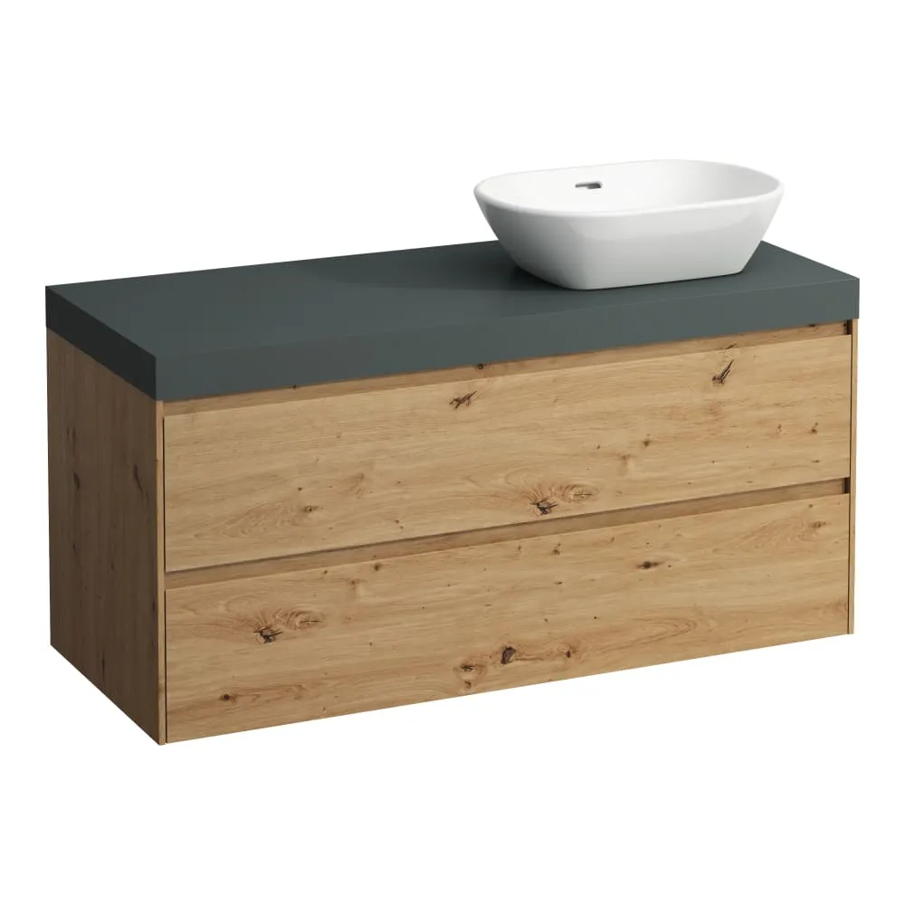 LAUFEN LANI Modular 1200, Waschtischplatte 65 mm (.266 Verkehrsgrau), Ausschnitt rechts, 2 Schubladen 1185 x 495 x 580 mm #H4055731122671 - 267 - Wildeiche