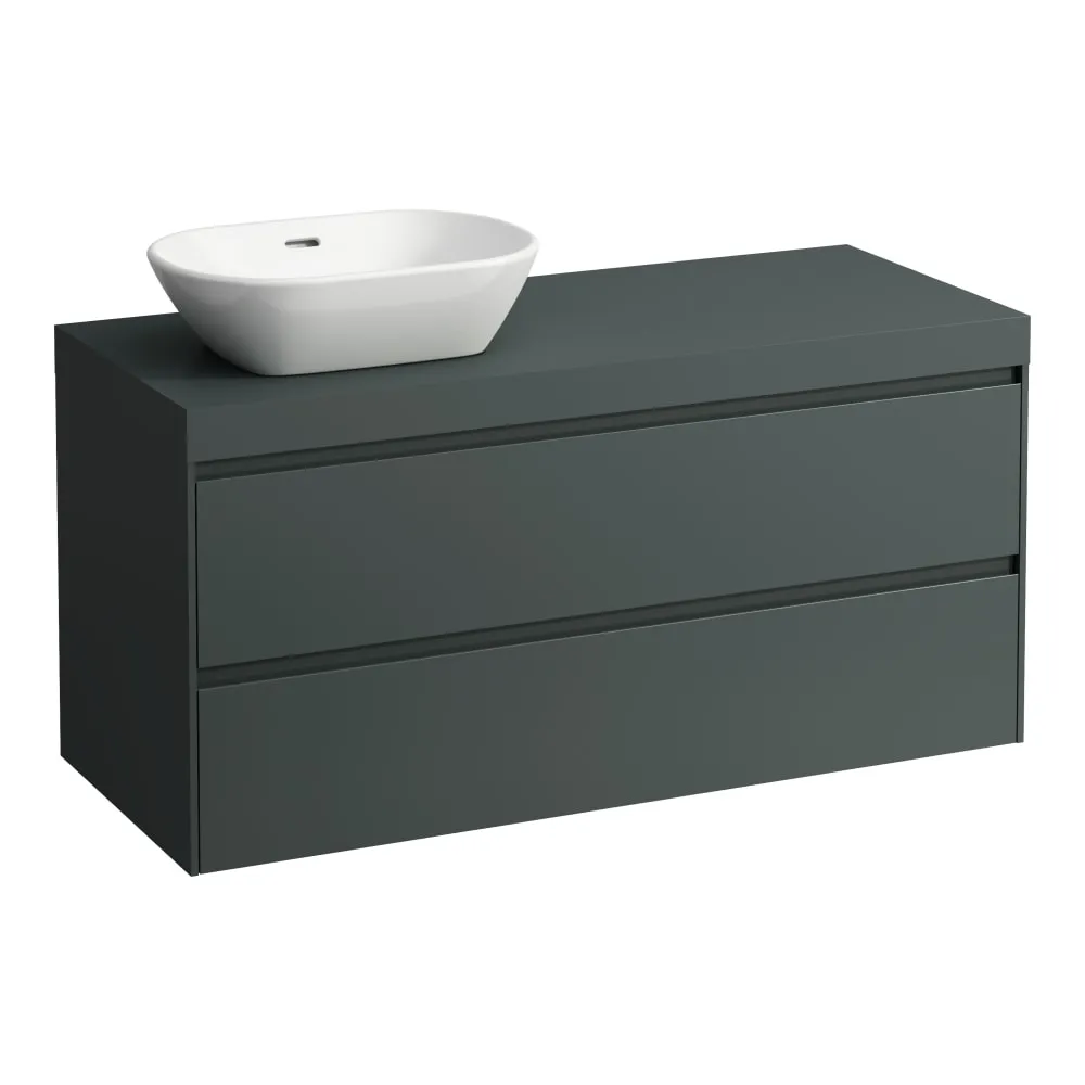 LAUFEN LANI Modular 1200, Waschtischplatte 65 mm (.266 Verkehrsgrau), Ausschnitt links, 2 Schubladen 1185 x 495 x 580 mm #H4055721122661 - 266 - Verkehrsgrau