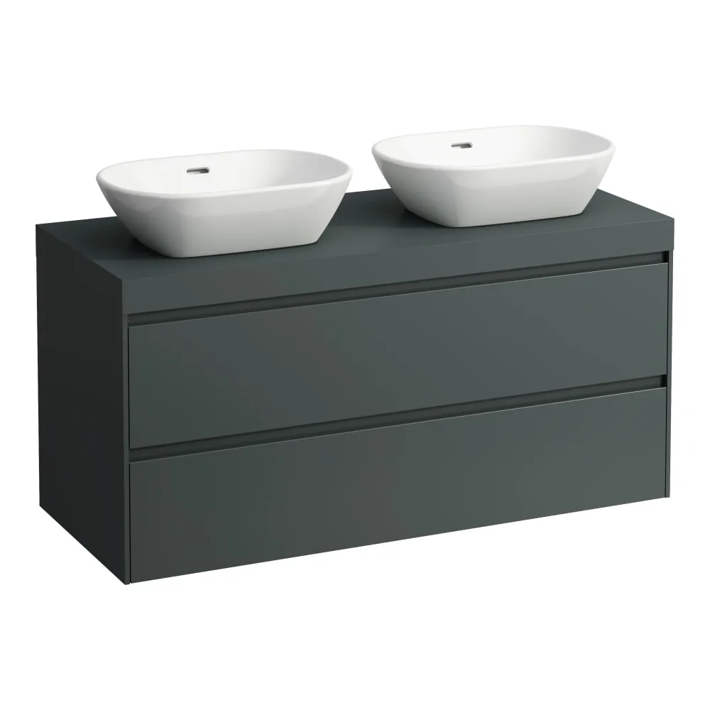 LAUFEN LANI Modular 1200, Waschtischplatte 65 mm (.266 Verkehrsgrau), Ausschnitt links und rechts, 2 Schubladen 1185 x 495 x 580 mm #H4055741122661 - 266 - Verkehrsgrau