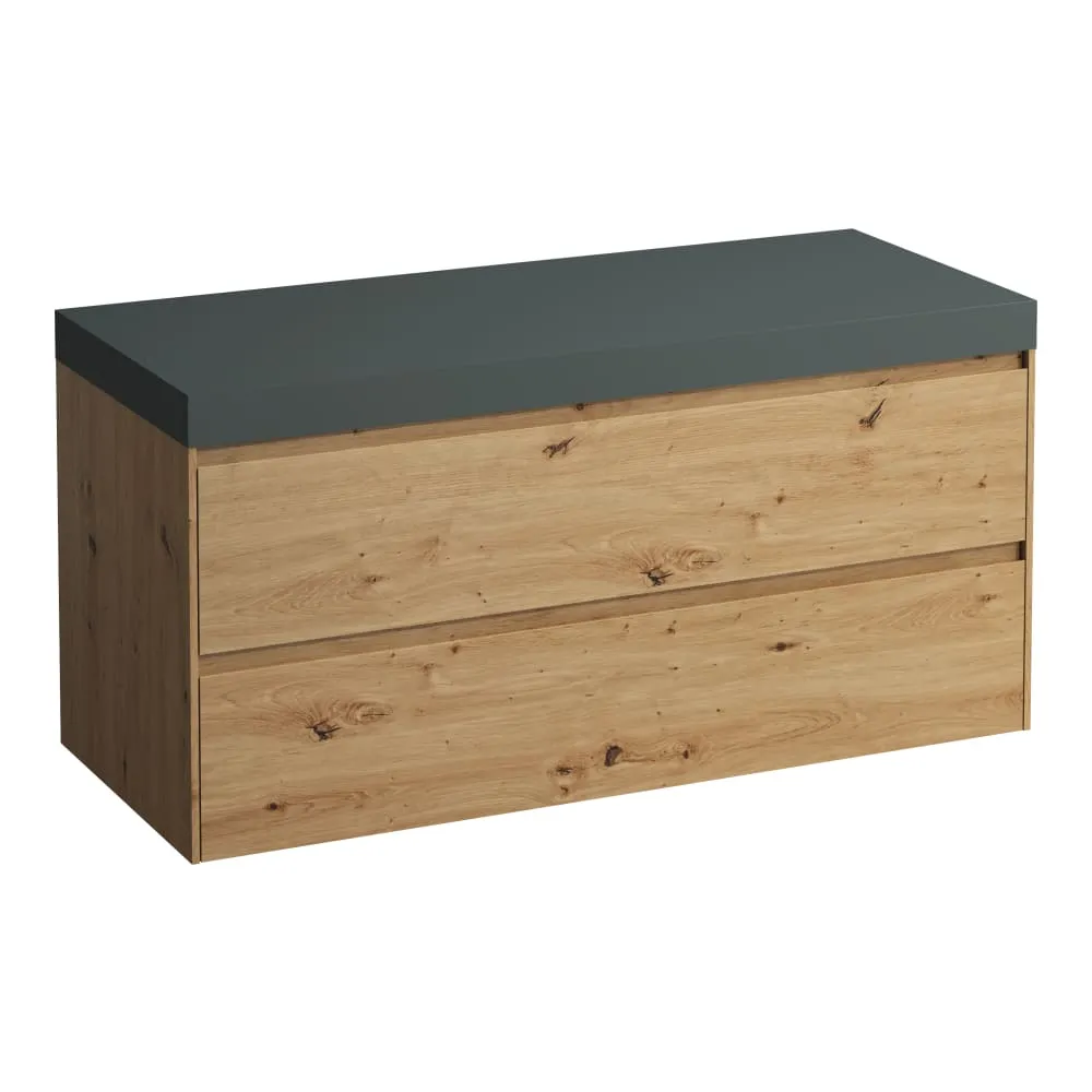 LAUFEN LANI Modular 1200, Waschtischplatte 65 mm (.266 Verkehrsgrau), ohne Ausschnitt, 2 Schubladen 1185 x 495 x 580 mm #H4055701122671 - 267 - Wildeiche