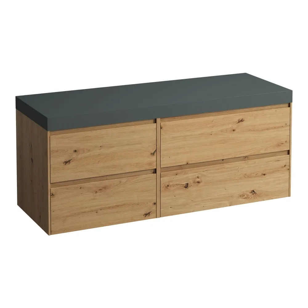 LAUFEN LANI Modular 1400, Waschtischplatte 65 mm (.266 Verkehrsgrau), ohne Ausschnitt, 4 Schubladen: Element 800 rechts + Element 600 links 1370 x 495 x 580 mm #H4055811122671 - 267 - Wildeiche