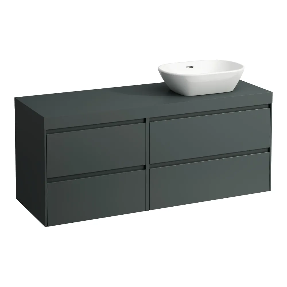 LAUFEN LANI Modular 1400, Waschtischplatte 65 mm (.266 Verkehrsgrau), Ausschnitt rechts, 4 Schubladen: Element 800 rechts + Element 600 links 1370 x 495 x 580 mm #H4055831122661 - 266 - Verkehrsgrau
