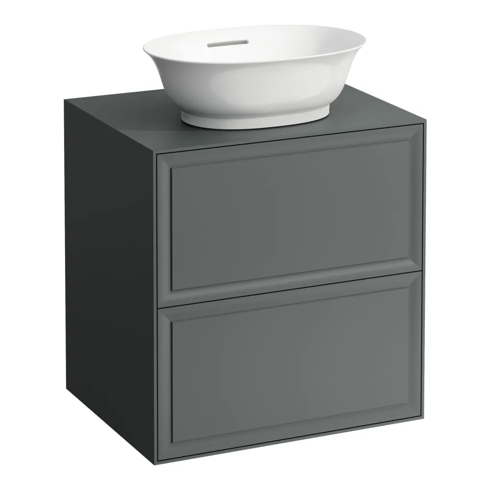 LAUFEN THE NEW CLASSIC Schubladenelement 600, 2 Schubladen, mit Ausschnitt Mitte, passend zu Waschtisch-Schalen H812850, H812851, H812852, H812853 575 x 455 x 600 mm #H4060020856271 - 627 - Verkehrsgrau