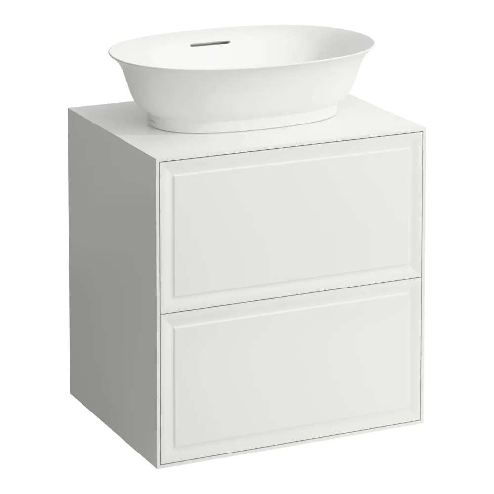 LAUFEN THE NEW CLASSIC Schubladenelement 600, 2 Schubladen, mit Ausschnitt Mitte, passend zu Waschtisch-Schalen H812850, H812851, H812852, H812853 575 x 455 x 600 mm #H4060020856311 - 631 - Weiß glänzend