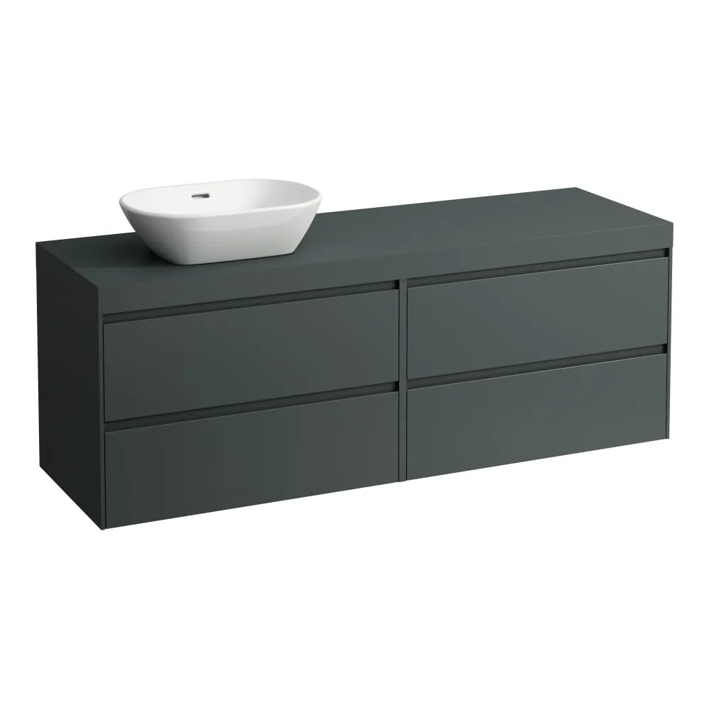 LAUFEN LANI Modular 1600, Waschtischplatte 65 mm (.266 Verkehrsgrau), Ausschnitt links, 4 Schubladen: Element 800 rechts + Element 800 links 1570 x 495 x 580 mm #H4055921122661 - 266 - Verkehrsgrau