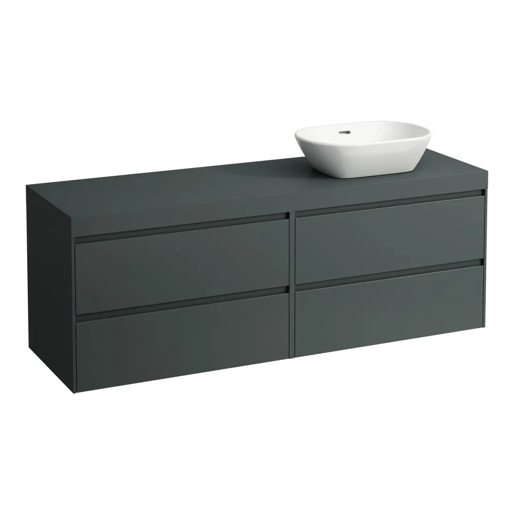 LAUFEN LANI Modular 1600, Waschtischplatte 65 mm (.266 Verkehrsgrau), Ausschnitt rechts, 4 Schubladen: Element 800 rechts + Element 800 links 1570 x 495 x 580 mm #H4055931122661 - 266 - Verkehrsgrau