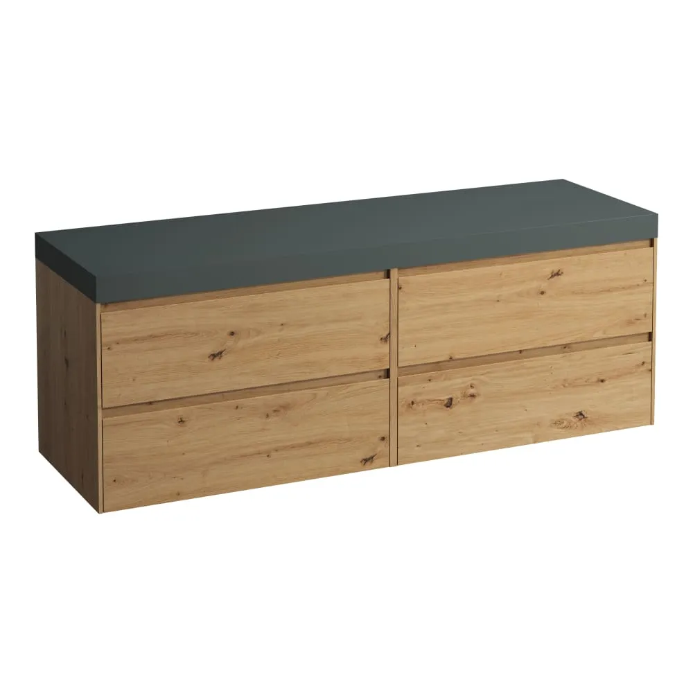 LAUFEN LANI Modular 1600, Waschtischplatte 65 mm (.266 Verkehrsgrau), ohne Ausschnitt, 4 Schubladen: Element 800 + Element 800 1570 x 495 x 580 mm #H4055901122671 - 267 - Wildeiche
