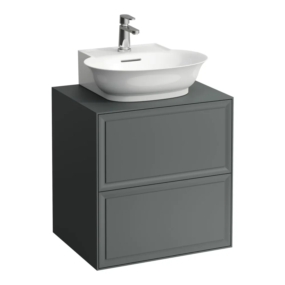LAUFEN THE NEW CLASSIC Schubladenelement 600, 2 Schubladen, mit Ausschnitt Mitte, passend zu Aufsatzhandwaschbecken H816852 575 x 455 x 600 mm #H4060040856271 - 627 - Verkehrsgrau
