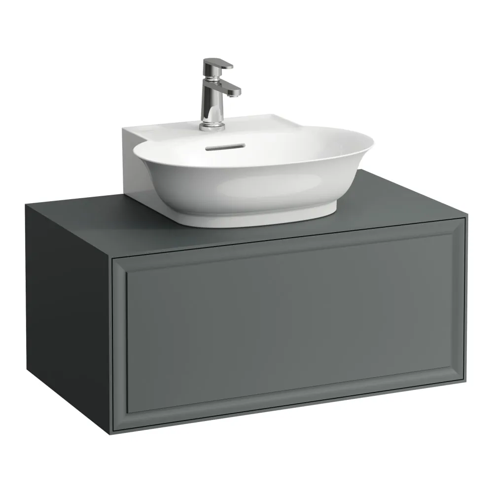 LAUFEN THE NEW CLASSIC Schubladenelement 800, 1 Schublade, mit Ausschnitt Mitte, passend zu Aufsatzhandwaschbecken H816852 775 x 455 x 345 mm #H4060130856271 - 627 - Verkehrsgrau