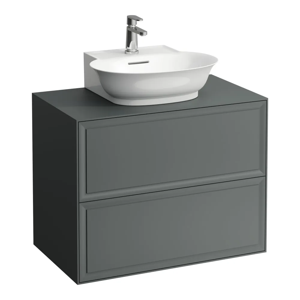 LAUFEN THE NEW CLASSIC Schubladenelement 800, 2 Schubladen, mit Ausschnitt Mitte, passend zu Aufsatzhandwaschbecken H816852 775 x 455 x 600 mm #H4060140856271 - 627 - Verkehrsgrau