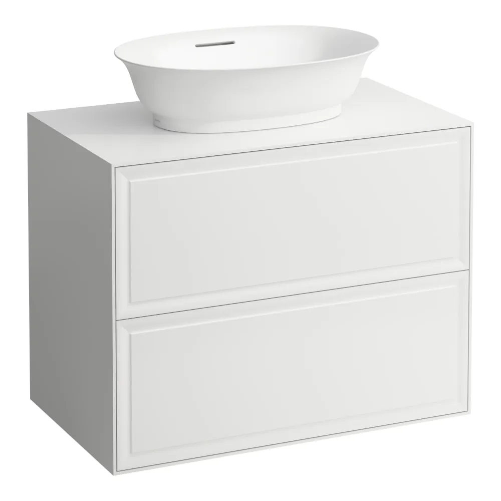 LAUFEN THE NEW CLASSIC Schubladenelement 800, 2 Schubladen, mit Ausschnitt Mitte, passend zu Waschtisch-Schalen H812850, H812851, H812852, H812853 775 x 455 x 600 mm #H4060120856311 - 631 - Weiß glänzend