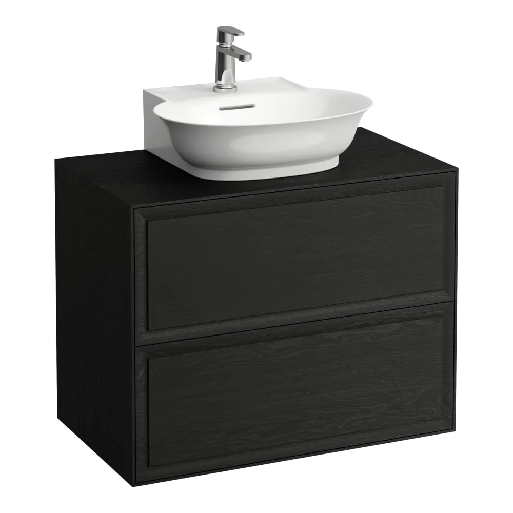LAUFEN THE NEW CLASSIC Schubladenelement 800, 2 Schubladen, mit Ausschnitt Mitte, passend zu Aufsatzhandwaschbecken H816852 775 x 455 x 600 mm #H4060140856281 - 628 - Geschwärzte Eiche