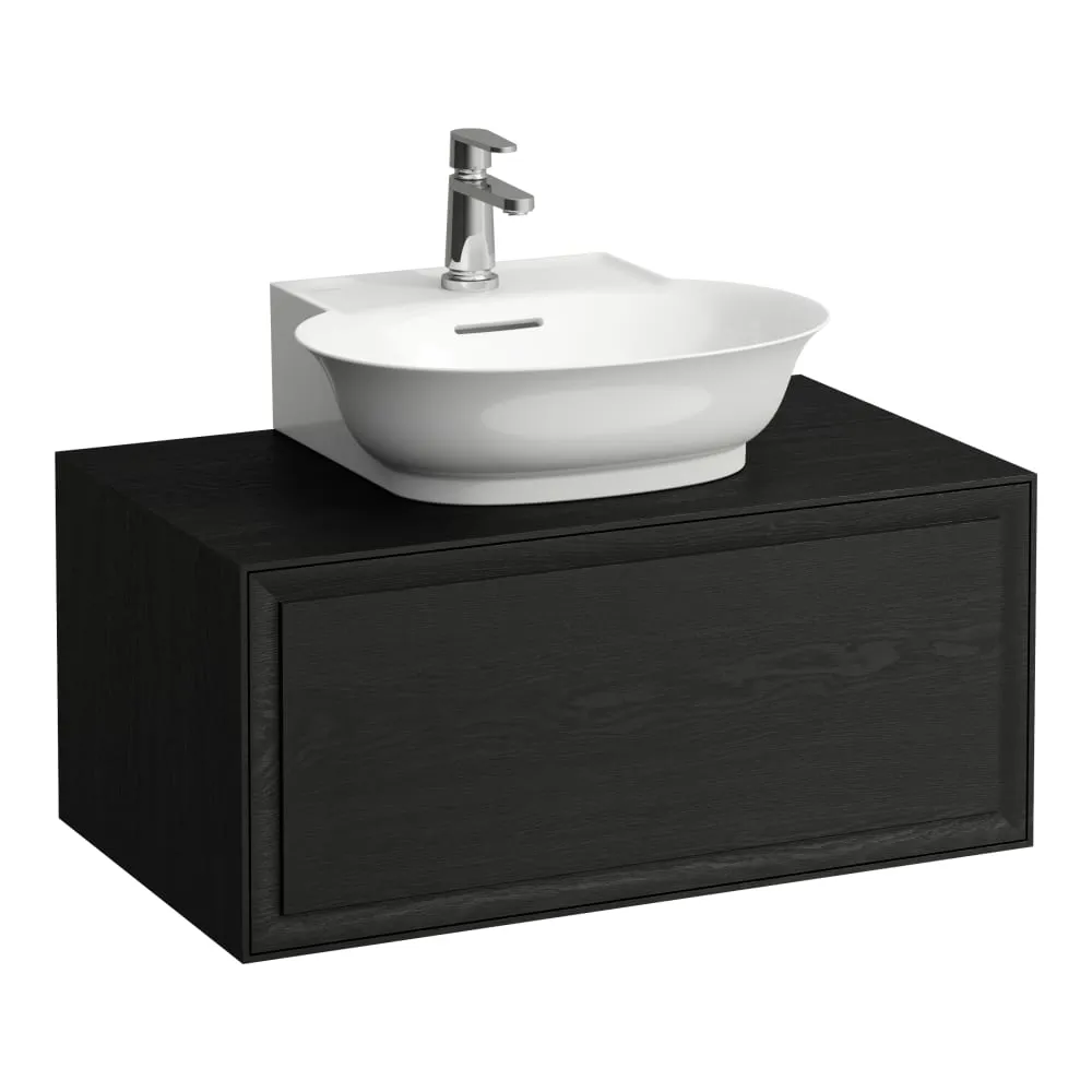 LAUFEN THE NEW CLASSIC Schubladenelement 800, 1 Schublade, mit Ausschnitt Mitte, passend zu Aufsatzhandwaschbecken H816852 775 x 455 x 345 mm #H4060130856281 - 628 - Geschwärzte Eiche