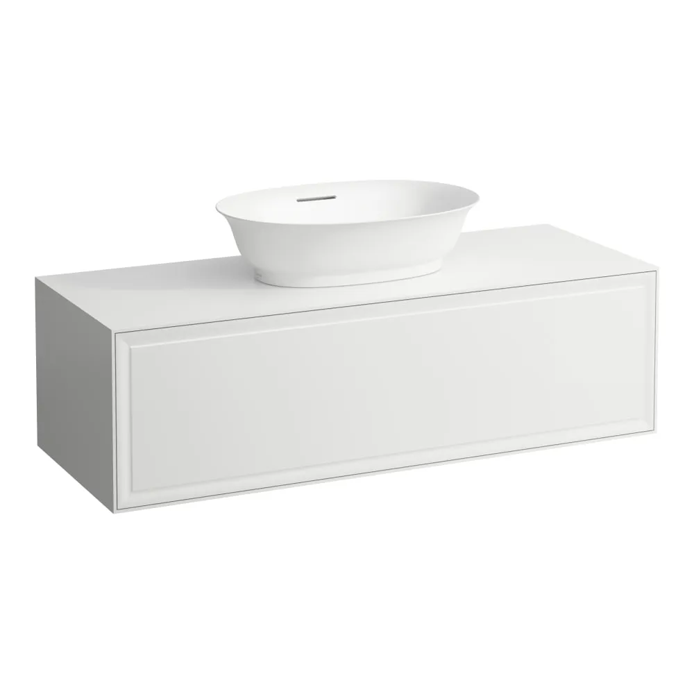 LAUFEN THE NEW CLASSIC Schubladenelement 1200, 1 Schublade, mit Ausschnitt Mitte, passend zu Waschtisch-Schalen H812850, H812851, H812852, H812853 1175 x 455 x 345 mm #H4060210856311 - 631 - Weiß glänzend