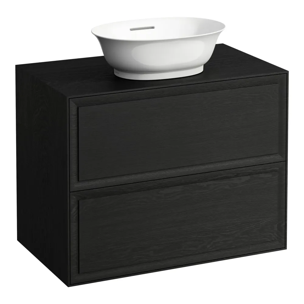 LAUFEN THE NEW CLASSIC Schubladenelement 800, 2 Schubladen, mit Ausschnitt Mitte, passend zu Waschtisch-Schalen H812850, H812851, H812852, H812853 775 x 455 x 600 mm #H4060120856281 - 628 - Geschwärzte Eiche
