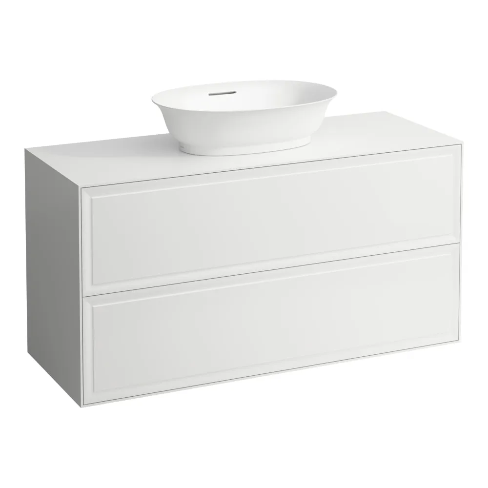 LAUFEN THE NEW CLASSIC Schubladenelement 1200, 2 Schubladen, mit Ausschnitt Mitte, passend zu Waschtisch-Schalen H812850, H812851, H812852, H812853 1175 x 455 x 600 mm #H4060220856311 - 631 - Weiß glänzend