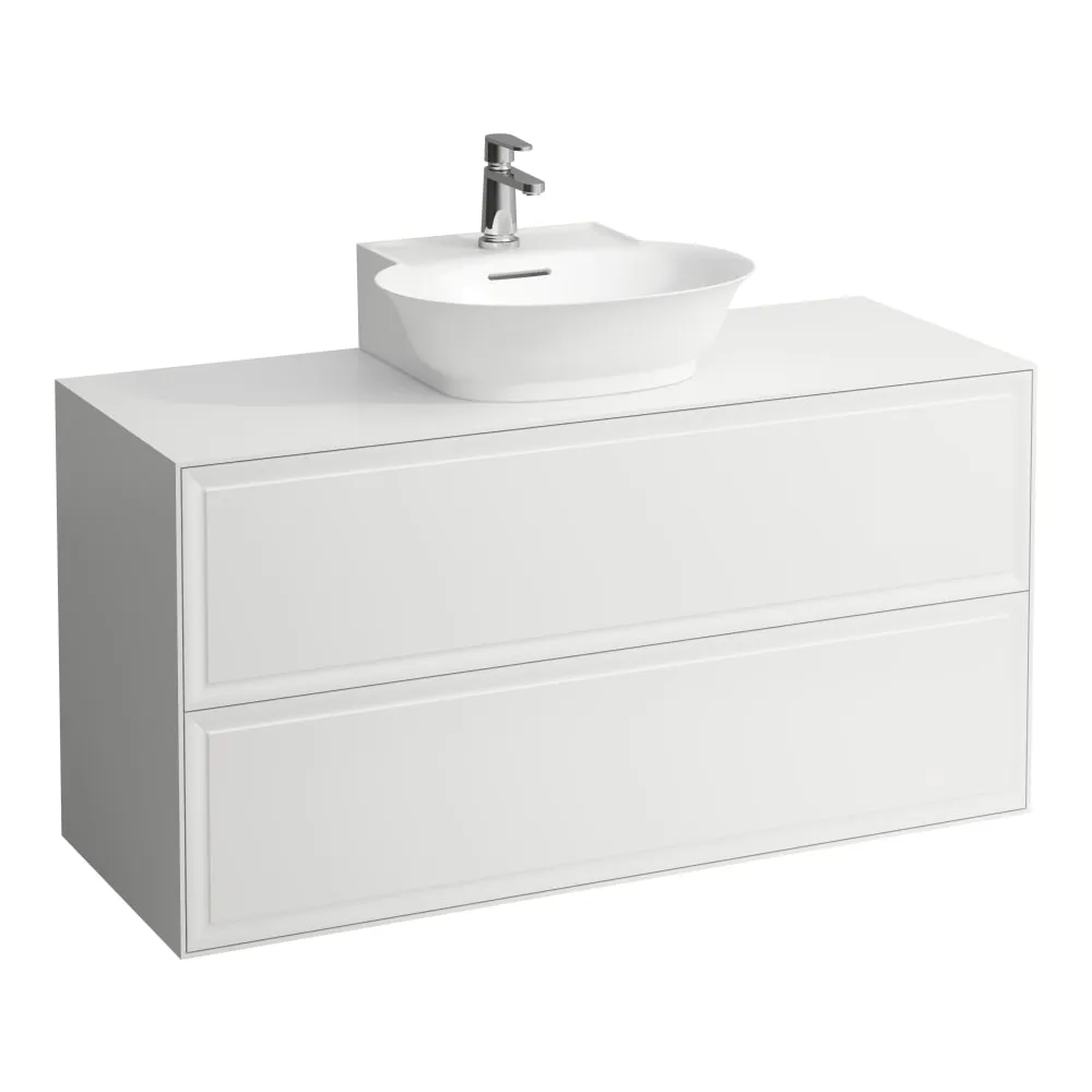 LAUFEN THE NEW CLASSIC Schubladenelement 1200, 2 Schubladen, mit Ausschnitt Mitte, passend zu Aufsatzhandwaschbecken H816852 1175 x 455 x 600 mm #H4060240856311 - 631 - Weiß glänzend