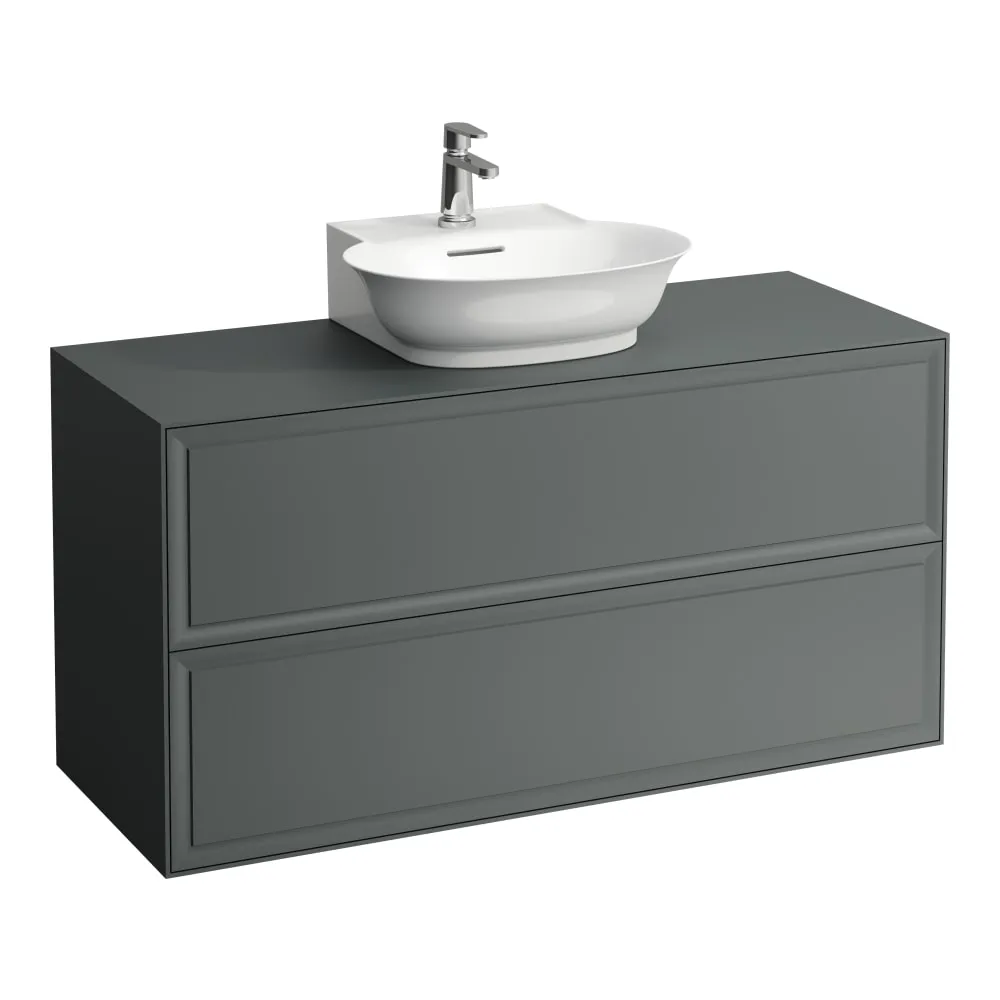 LAUFEN THE NEW CLASSIC Schubladenelement 1200, 2 Schubladen, mit Ausschnitt Mitte, passend zu Aufsatzhandwaschbecken H816852 1175 x 455 x 600 mm #H4060240856271 - 627 - Verkehrsgrau