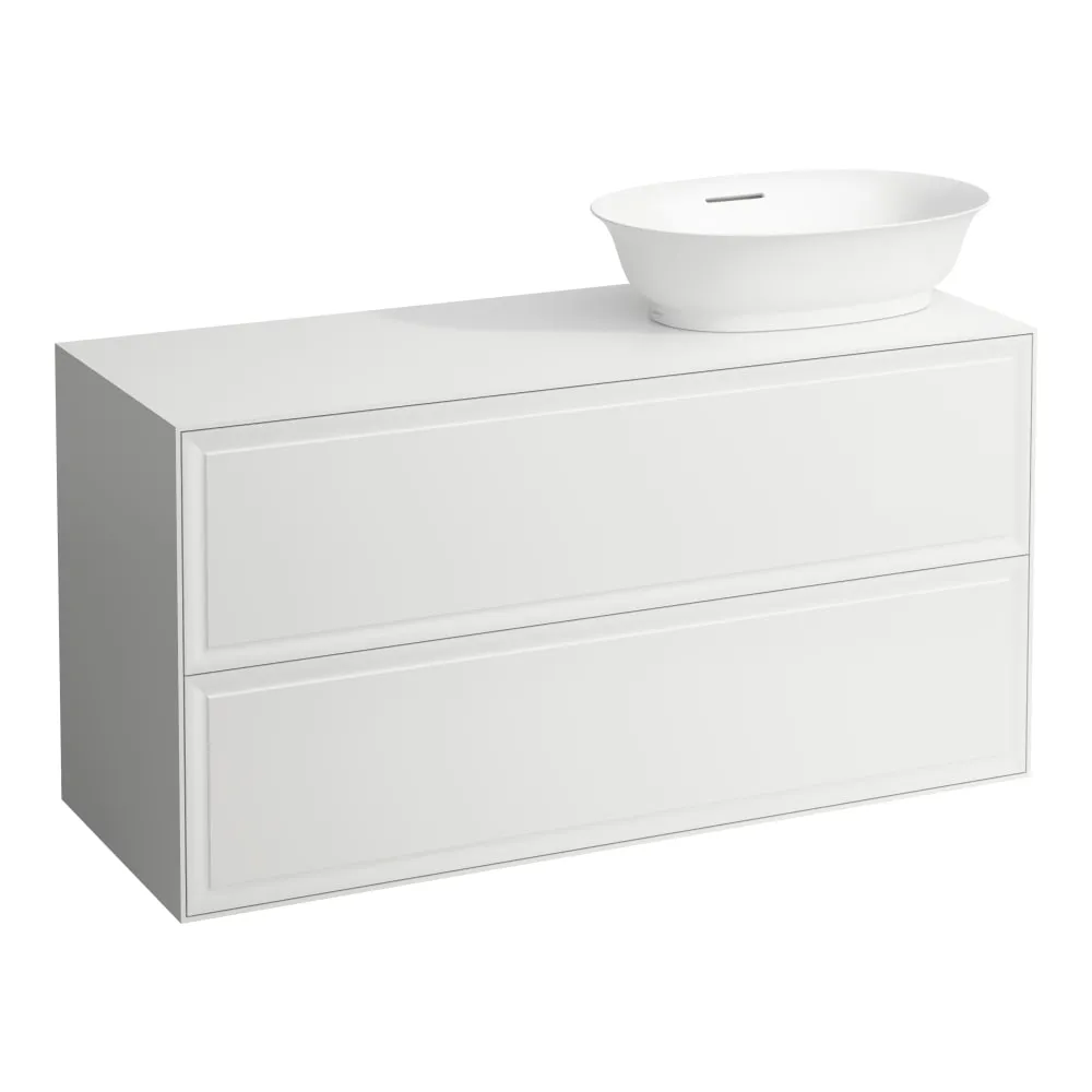 LAUFEN THE NEW CLASSIC Schubladenelement 1200, 2 Schubladen, Ausschnitt rechts, passend zu Waschtisch-Schalen H812850, H812851, H812852, H812853 1175 x 455 x 600 mm #H4060840856311 - 631 - Weiß glänzend