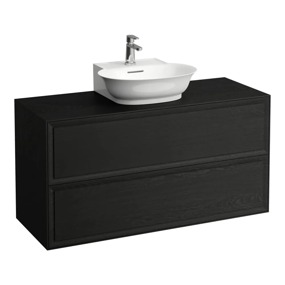 LAUFEN THE NEW CLASSIC Schubladenelement 1200, 2 Schubladen, mit Ausschnitt Mitte, passend zu Aufsatzhandwaschbecken H816852 1175 x 455 x 600 mm #H4060240856281 - 628 - Geschwärzte Eiche