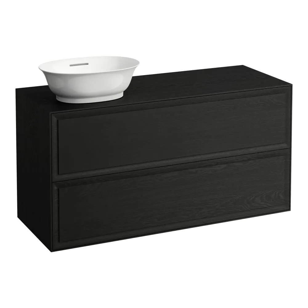 LAUFEN THE NEW CLASSIC Schubladenelement 1200, 2 Schubladen, Ausschnitt links, passend zu Waschtisch-Schalen H812850, H812851, H812852, H812853 1175 x 455 x 600 mm #H4060830856281 - 628 - Geschwärzte Eiche
