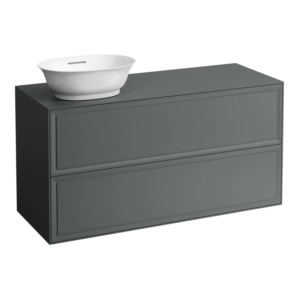 LAUFEN THE NEW CLASSIC Schubladenelement 1200, 2 Schubladen, Ausschnitt links, passend zu Waschtisch-Schalen H812850, H812851, H812852, H812853 1175 x 455 x 600 mm #H4060830856271 - 627 - Verkehrsgrau