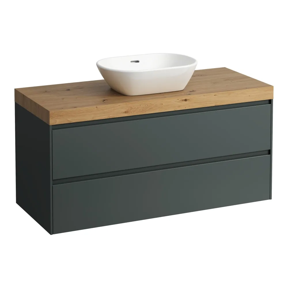 LAUFEN LANI Modular 1200, Waschtischplatte 65 mm (.267 Wildeiche), Ausschnitt Mitte, 2 Schubladen 1185 x 495 x 580 mm #H4065711122661 - 266 - Verkehrsgrau