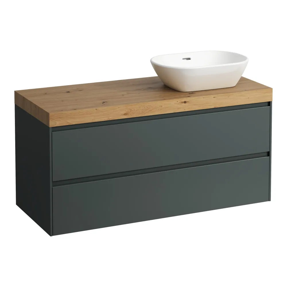 LAUFEN LANI Modular 1200, Waschtischplatte 65 mm (.267 Wildeiche), Ausschnitt rechts, 2 Schubladen 1185 x 495 x 580 mm #H4065731122661 - 266 - Verkehrsgrau