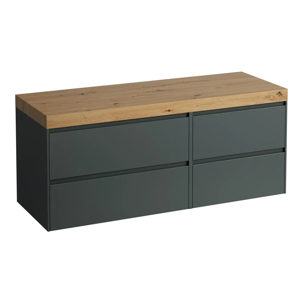 LAUFEN LANI Modular 1400, Waschtischplatte 65 mm (.267 Wildeiche), ohne Ausschnitt, 4 Schubladen: Element 800 links + Element 600 rechts 1370 x 495 x 580 mm #H4065801122661 - 266 - Verkehrsgrau