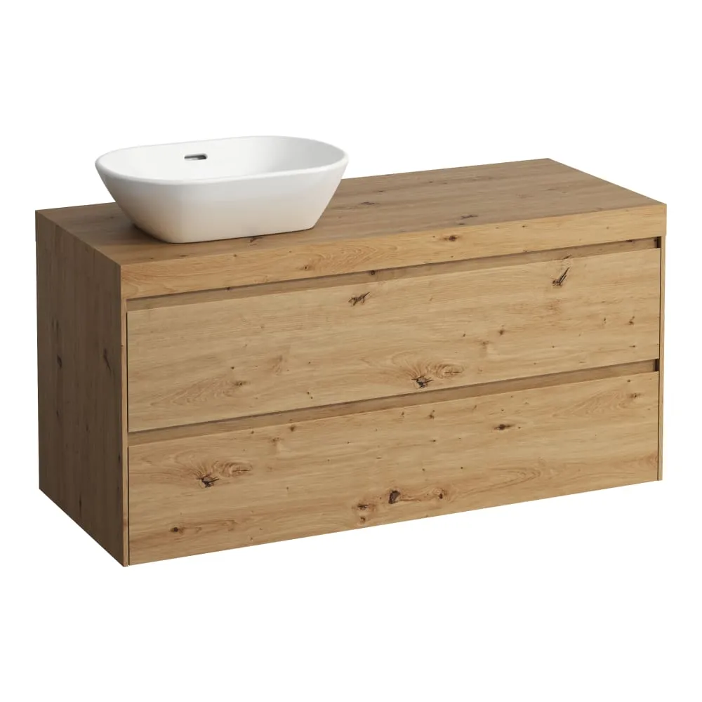 LAUFEN LANI Modular 1200, Waschtischplatte 65 mm (.267 Wildeiche), Ausschnitt links, 2 Schubladen 1185 x 495 x 580 mm #H4065721122671 - 267 - Wildeiche