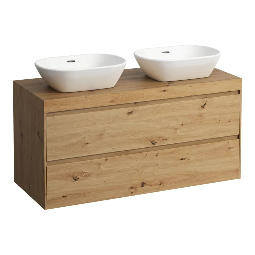 LAUFEN LANI Modular 1200, Waschtischplatte 65 mm (.267 Wildeiche), Ausschnitt links und rechts, 2 Schubladen 1185 x 495 x 580 mm #H4065741122671 - 267 - Wildeiche