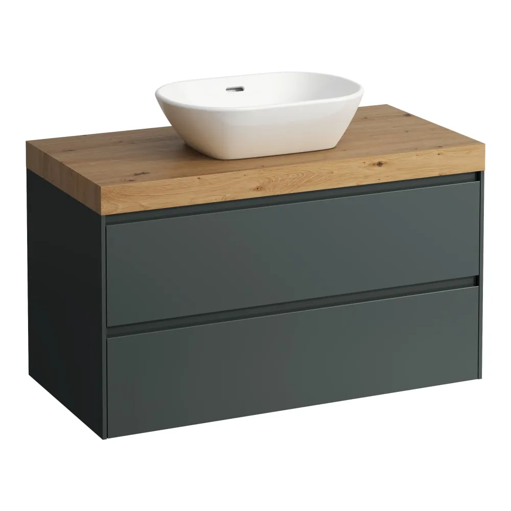 LAUFEN LANI Modular 1000, Waschtischplatte 65 mm (.267 Wildeiche), Ausschnitt Mitte, 2 Schubladen 985 x 495 x 580 mm #H4065611122661 - 266 - Verkehrsgrau
