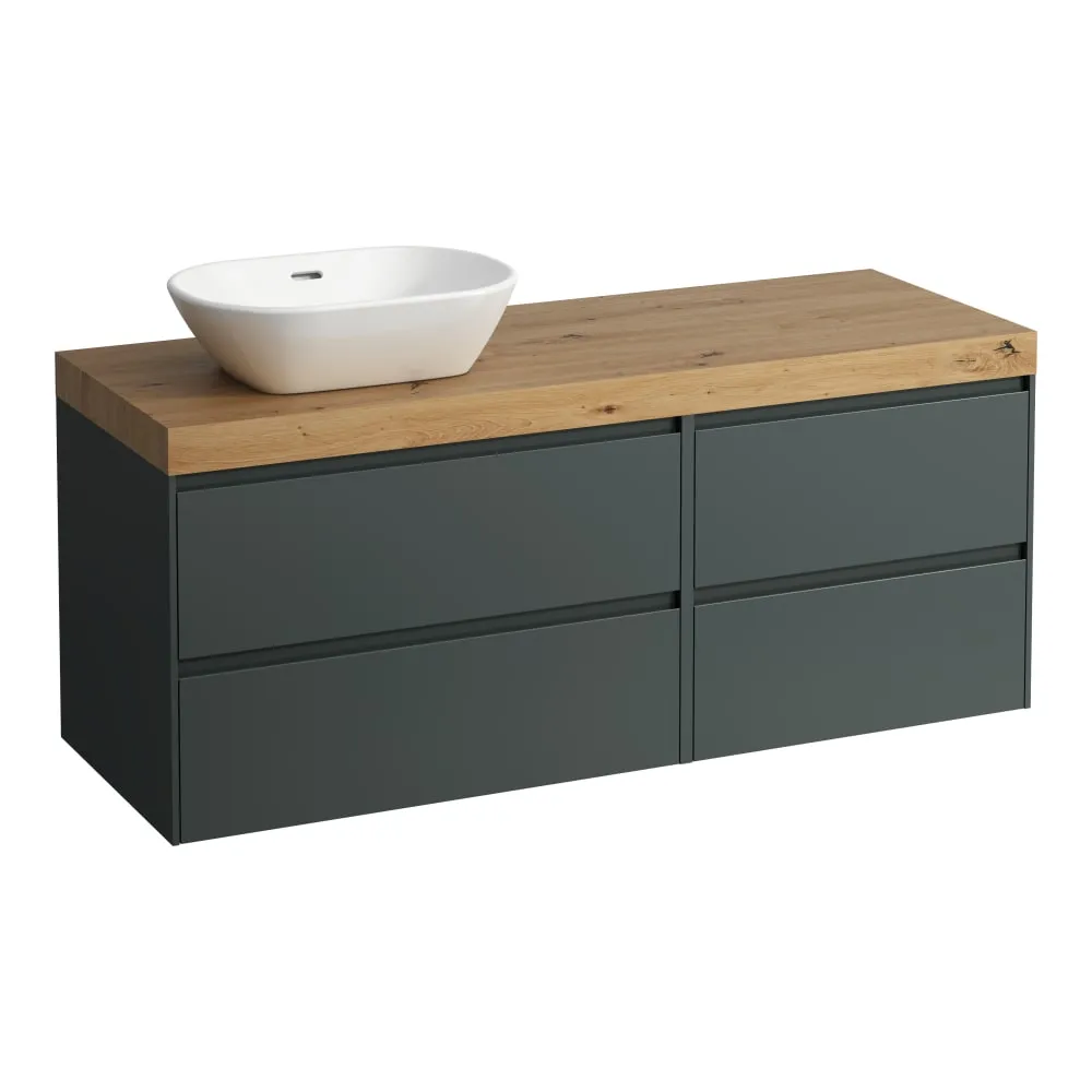 LAUFEN LANI Modular 1400, Waschtischplatte 65 mm (.267 Wildeiche), Ausschnitt links, 4 Schubladen: Element 800 links + Element 600 rechts 1370 x 495 x 580 mm #H4065821122661 - 266 - Verkehrsgrau