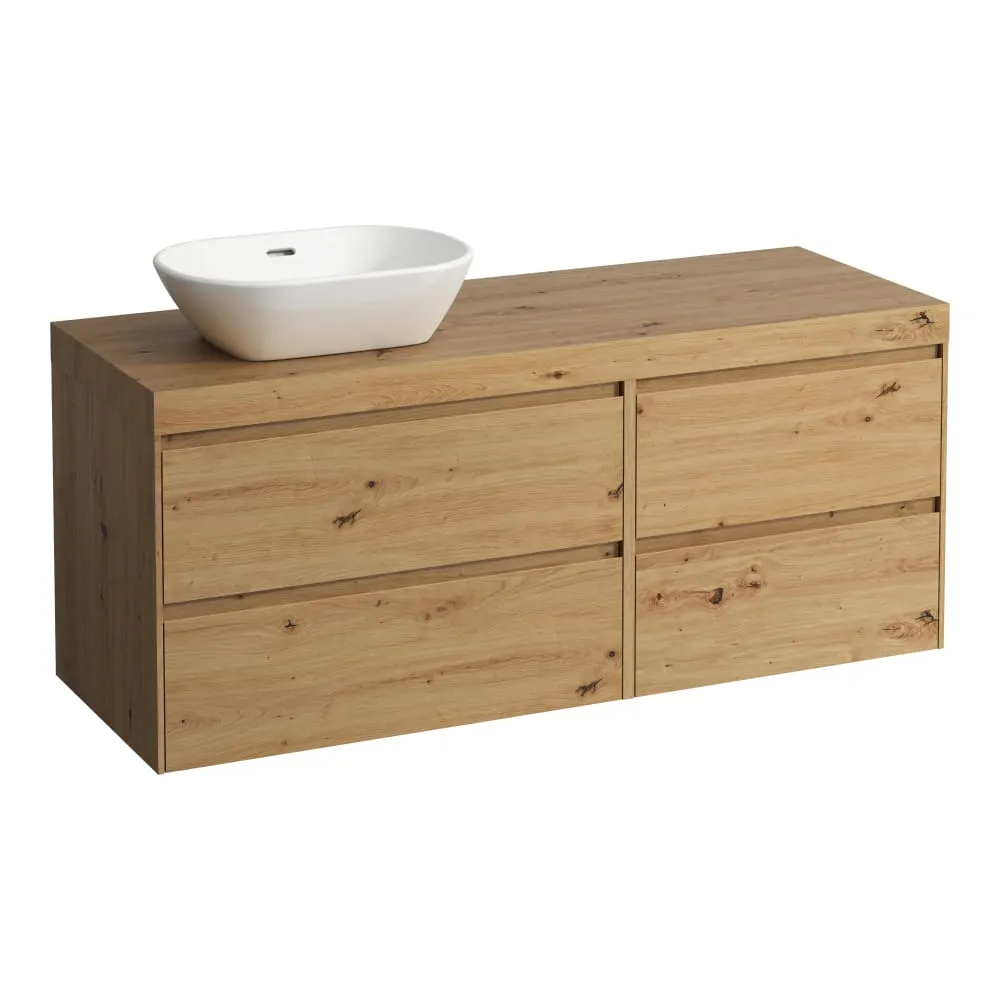LAUFEN LANI Modular 1400, Waschtischplatte 65 mm (.267 Wildeiche), Ausschnitt links, 4 Schubladen: Element 800 links + Element 600 rechts 1370 x 495 x 580 mm #H4065821122671 - 267 - Wildeiche