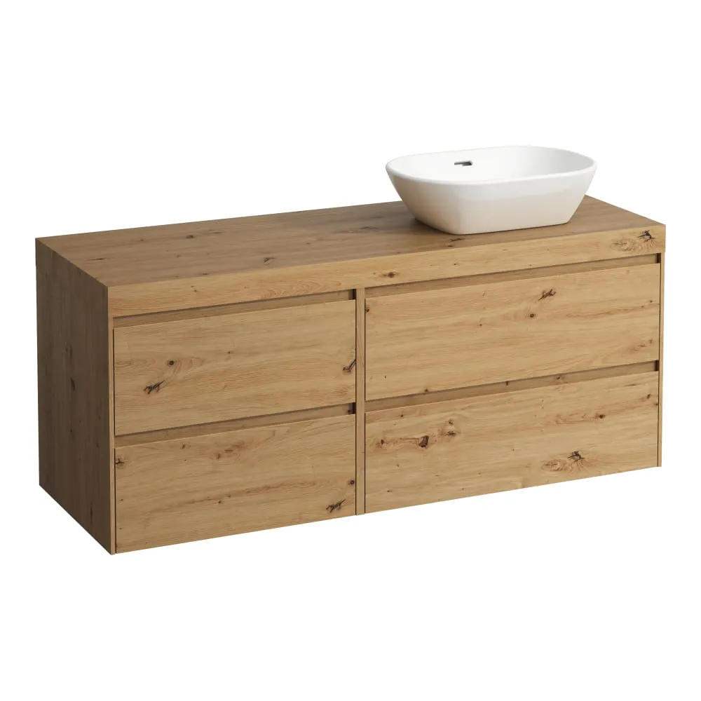 LAUFEN LANI Modular 1400, Waschtischplatte 65 mm (.267 Wildeiche), Ausschnitt rechts, 4 Schubladen: Element 800 rechts + Element 600 links 1370 x 495 x 580 mm #H4065831122671 - 267 - Wildeiche