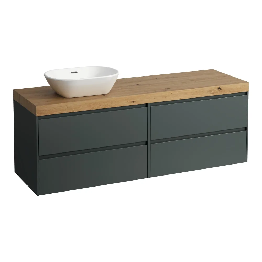 LAUFEN LANI Modular 1600, Waschtischplatte 65 mm (.267 Wildeiche), Ausschnitt links, 4 Schubladen: Element 800 rechts + Element 800 links 1570 x 495 x 580 mm #H4065921122661 - 266 - Verkehrsgrau