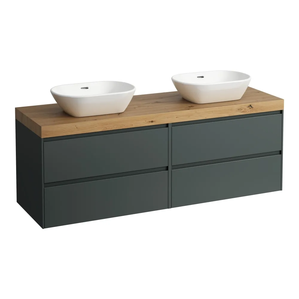 LAUFEN LANI Modular 1600, Waschtischplatte 65 mm (.267 Wildeiche), Ausschnitt links und rechts, 4 Schubladen: Element 800 rechts + Element 800 links 1570 x 495 x 580 mm #H4065941122661 - 266 - Verkehrsgrau